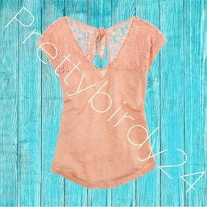 Retro Aerie Coral Crochet Tie Back Cap Sleeve Tunic